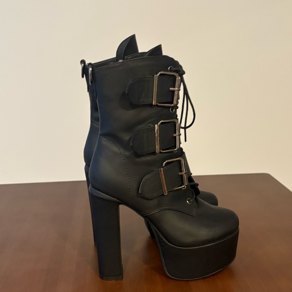 Black Buckle Platform Boots